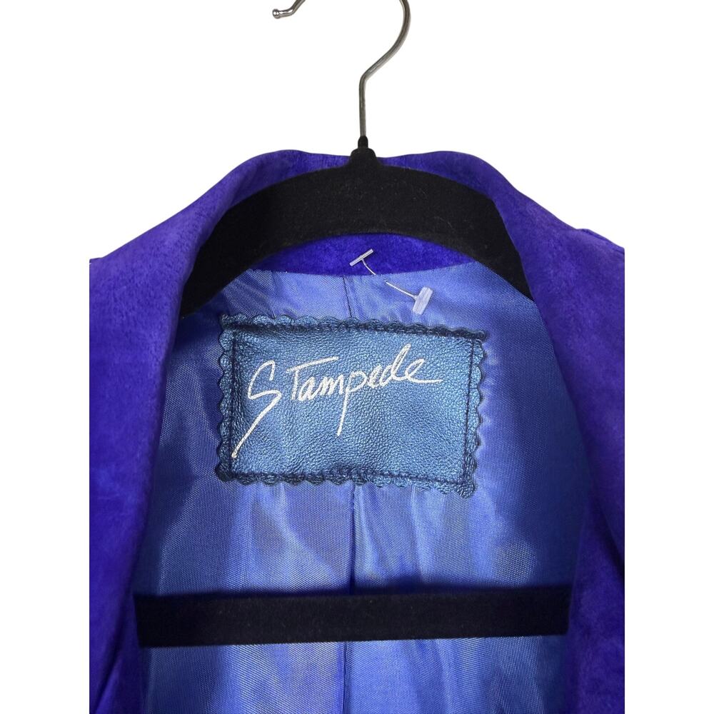 Rare Vintage Stampede Royal Blue Fringe Leather Jacket Women’s Small Western - Picture 4 of 8
